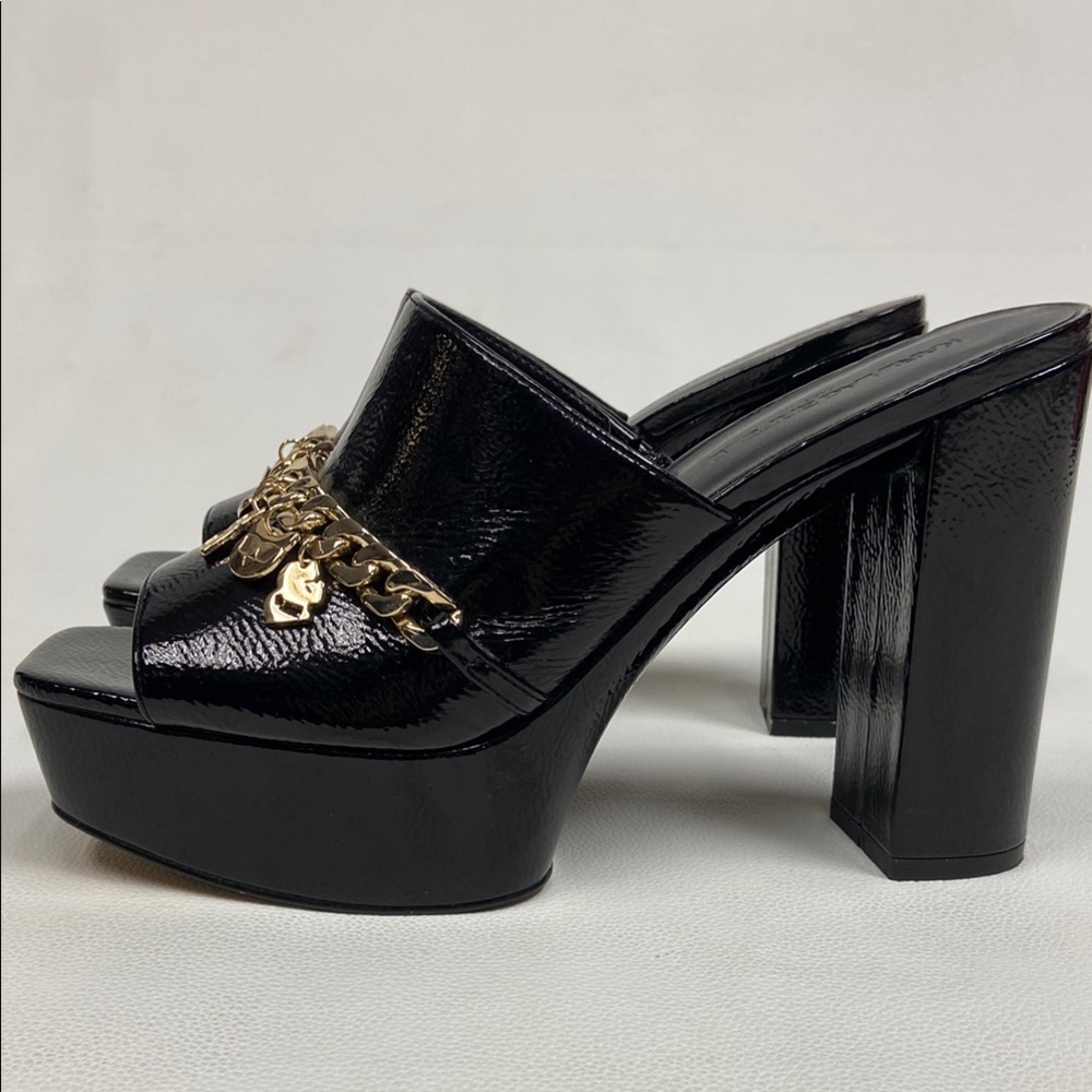 Karl Lagerfeld Haisley Mule black patent leather platform heels size 8.5 - Picture 3 of 11